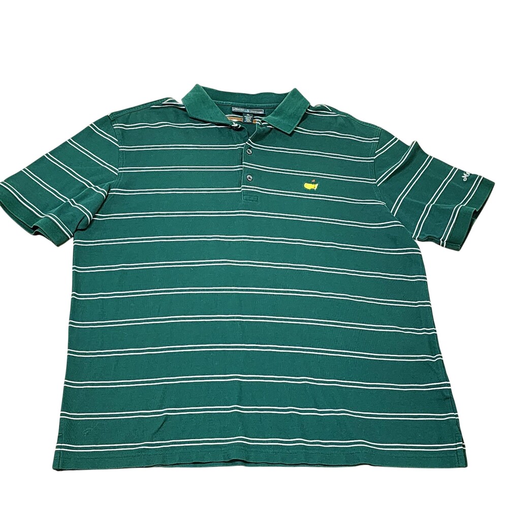 Masters Collection Golf Shirt Mens XL Green Striped Polo Pima Cotton Augusta